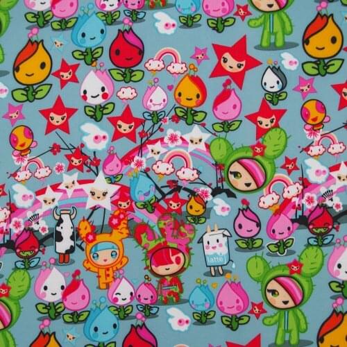 1 yard Polyester/PVC coated Waterproof Fabric for bag, handmaking, beauty flower and baby on blue background (width=140cm)