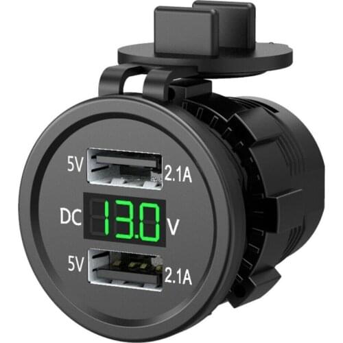 5V 2.1A Waterproof Dual Ports USB Charger Socket Adapter Power Outlet with Voltage Display Voltmeter for 12-24V Car Boat