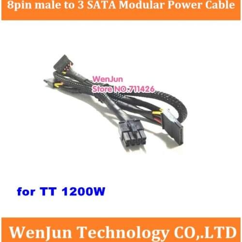 High Quality black sleeved 8pin Male 1 to 3 SATA 15pin Modualr Power Cable for TT 1000W 1200W 1500W PSU series