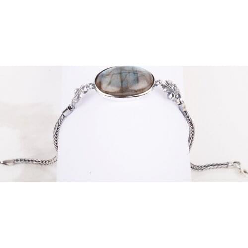 UM US JEWELRY Labradorite Natural Stone Handmade 925 Sterling Silver Women Wristbands