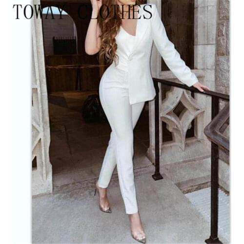Notched Collar Irregular One Shoulder Plain Blazer Jumpsuit Chic Elegant Summer One Piece For Women