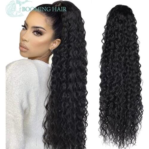 Curly Ponytail Hair Extension Clip in Strap Drawstring Ponytail Wig Long 24Inches Afro Horse Pony Tail Women Hairpiece False