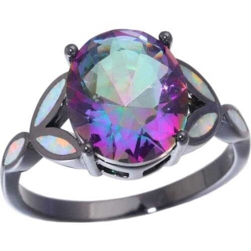 CiNily Created White Fire Opal Mystic Zircon Black Gold Color Wholesale for Women Jewelry Gift Ring Size 5-11 OJ8174