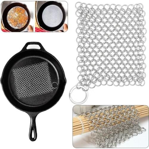 1PC 10 x 10CM Stainless Steel Skillet Cast Iron Cleaning Chainmail Ringer Scrubber