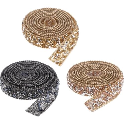 1yd Ribbon Wrap Crystal Beaded Sewing Trim Patch Clothes Bag Applique DIY Craft
