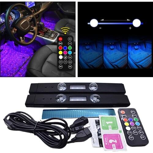 2-in-1 Car Interior Lights 2pcs LED USB 7 Colors Atmosphere Lights Set
