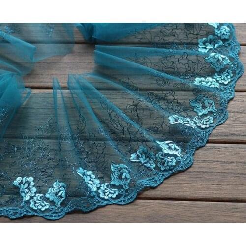 2 Yards Lace Trim Floral Embroidered Lake blue Tulle Lace 7 Inches Wide High Quality