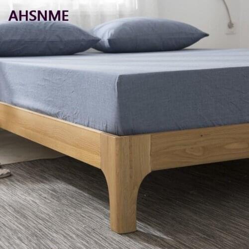 AHSNME 100% Cotton sheets Super Soft parure de lit Cool Summer Simple Denim Blue Fitted Sheet 90x200/120x200/180x200cm