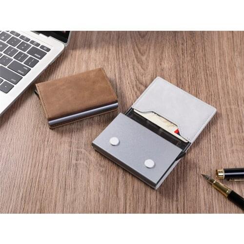 BISI GORO Unisex RFID Aluminum Alloy Bank Card Holder Wallet Leater Smart Card Pocket Card & Holders Purse with Stonger Magent