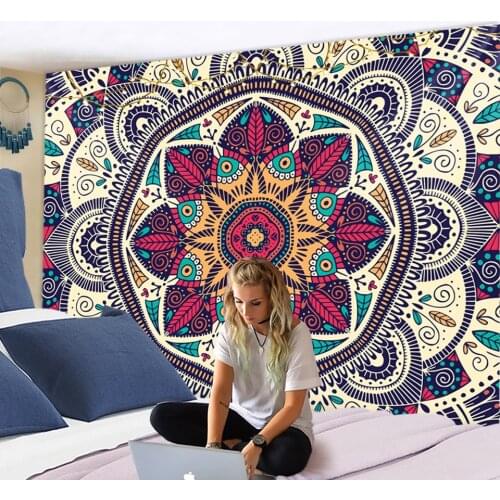 Colorful Mandala Large Tapestry Wall Hanging Boho Decor Trippy Polyester Hippie Sun Moon Farmhouse Carpets Dorm Decor Chakra