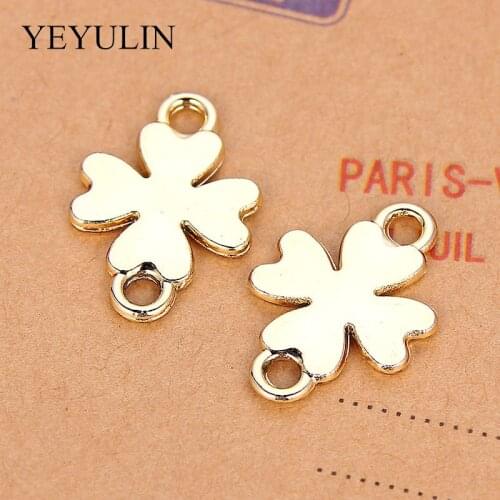 10 Pcs Four-Leaf Clover Shape Bracelet Charm Alloy Connector With Golden Color For Handmade Necklace DIY Fashion Jewelry Finding