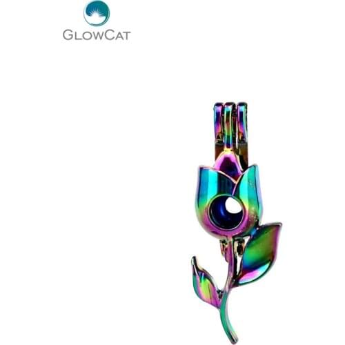 C734 5pcs/lot Rainbow Color Flower Rose Pearl Beads Cage Locket Pendant Pearl Locket Fairytale Party