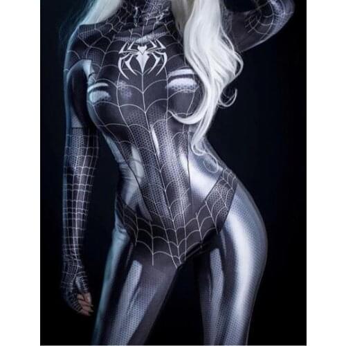 Black Cat Symbiote Girl 3D Print Cheap Spandex Woman Cosplay Costume Zentai Bodysuit Hot Sale