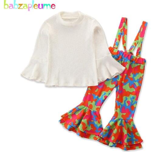 Spring Fall Baby Girl Clothes Fashion Long Sleeve White Children T-shirt+Loose Print Pants Boutique Kids Clothing Set BC2071-1