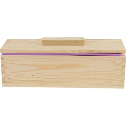 DIY Handmade Soap Silicone Mold - Rectangular Soap Mold with Wooden Box and Wooden Lid - purple + wood, 900ml