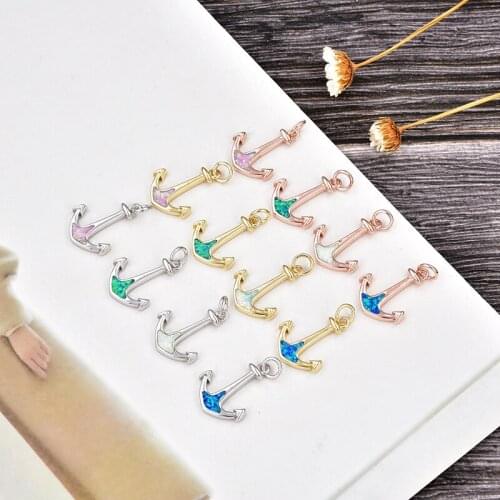 KAMAF batch plating high quality copper inlay opal anchor pendant necklace accessories fashion jewelry