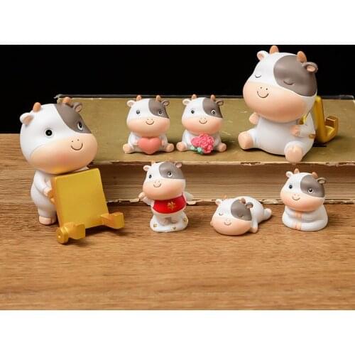 Creative Small Scene Decoration Animal Cartoon Ornaments Mini Cow Decoration Home Living Room Bedroom Miniatures Bookshelf Decor