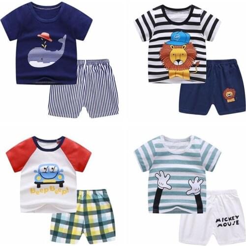 Baby Boy Summer Clothes Toddler Girl 2 Pieces Clothing Set Children Cotton Clothes Suits Kid Infant Cartoon Tee Boys T-shirts