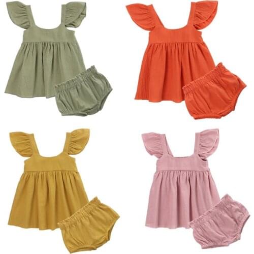 0-24M Newborn Infant Baby Girls Summer Casual Ruffle Sleeveless Flouncing Tank Top + Elastic Waistband Shorts Outfit 2pc Sets