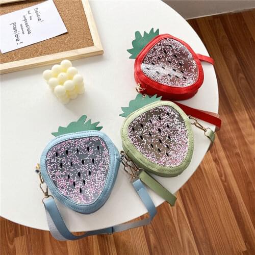 Fashion Childrens Small Shoulder Crossbody Bags Sequin Strawberry Baby Girls Accessories Handbags Lovely Kids Coin Purse Wallet