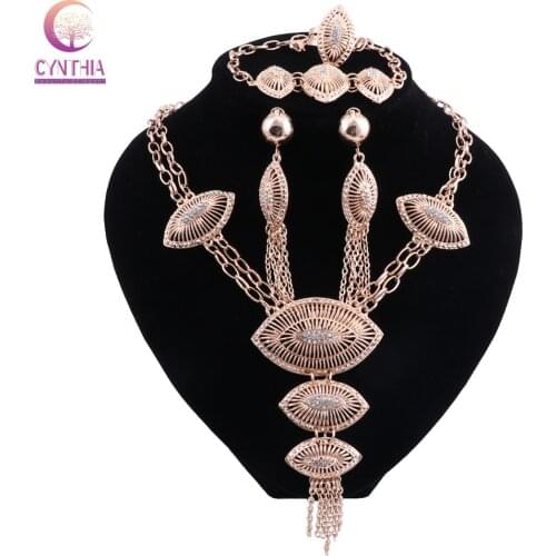 Fashion Wedding African Beads Jewelry Sets Dubai Gold Color Necklace Earring Sets Costume Romantic 2018 New Design