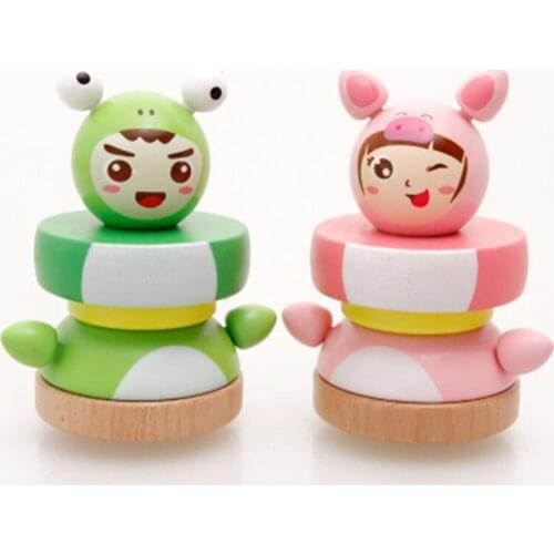 Cartoon Wooden Educational Block Toys Tumbler Doll Roly-poly Mobile Toy for Baby Newborns Stacking Game Gift