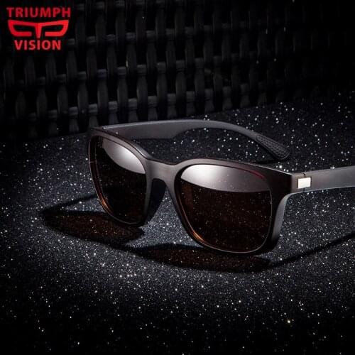 TRIUMPH VISION Male Brown Square Sunglasses Polarized for driver Design Lunette Cool Anti-Glare Sun Glasses for men Oculos