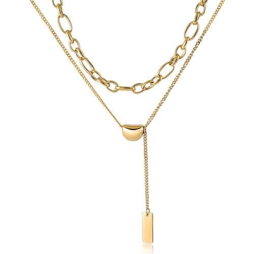 New Retro Double Layered Metal Chain Necklace Female Wild Temperament Trendy Heart Charm Pendant