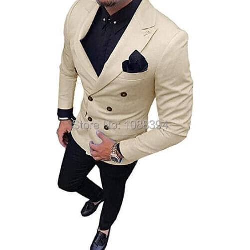 New Formal Beige Blazer Tailor Made Men Wedding Suits Slim Fit Terno 2 pieces (Jacket+Pant) Peaked Lapel Costume Homme Tuxedo