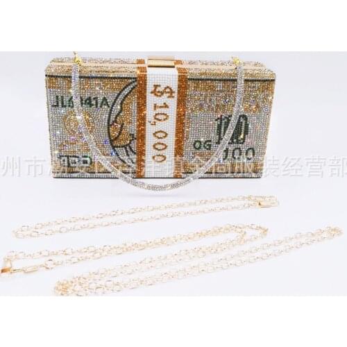 NEW Money Clutch Rhinestone Purse lipstick bag Stack of Cash Evening Handbag Shoulder bag Wedding Dinner Bag purses and Handbags