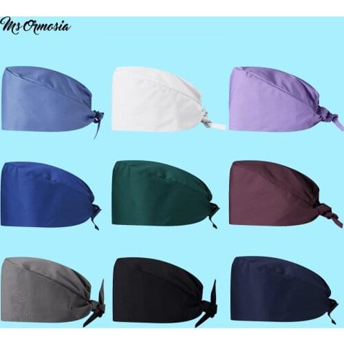 Wholesale new solid color breathable work matte cap unisex cotton bandage adjustable work cap beautician matte cap custom logo