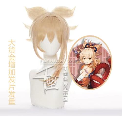 Genshin Impact Yoimiya Cosplay 50cm Wig Blond Orange Wig Cosplay Anime Cosplay Wigs Heat Resistant Synthetic Wigs Hair Halloween