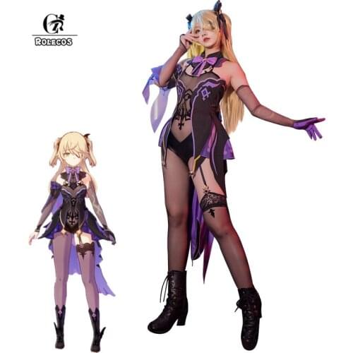 ROLECOS Game Genshin Impact Fischl Cosplay Costume Fischl Cosplay Costume Sexy Women Jumpsuit Halloween Bodysuit Full Set
