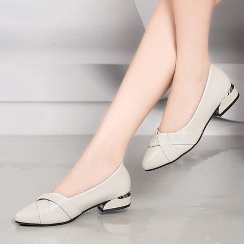Spring Autumn Women Low Heels Boat Shoes Pointed Toe Pumps Office Work Shoes Comfort Female Shoe Black Beige zapatos mujer 8783L