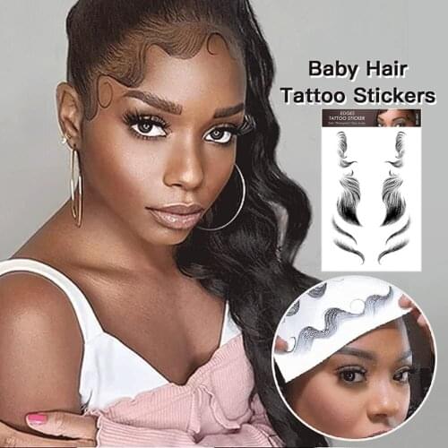 10 Styles Hair Edges Tattoo Sticker Baby Hair Pony Tail Style Temporary Tattoo Sticker Template Sleek Edges Bangs Tattoo Sticker