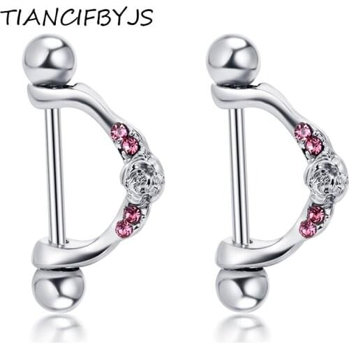 TIANCIFBYJS Sexy pierced Nipple Ring Jewelry Nipple Shield heart rose flower Dangle Body piercing Jewelry Barbell Woman