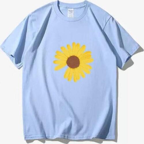 Top Pure Cotton Daisy T-shirt Card Printing Round Neck Short-sleeved T-shirt Women Summer Loose Half-sleeved Shirt Blouse S-3XL