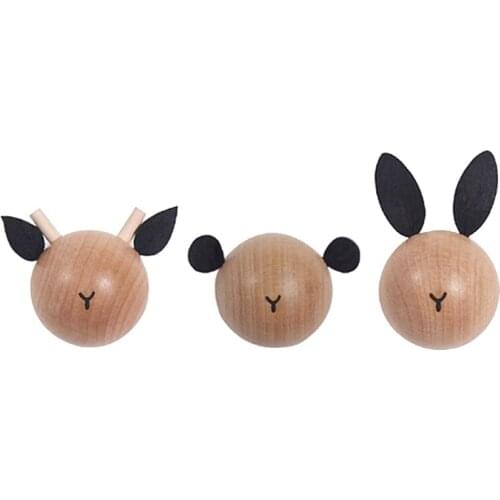 Childrens Room Decoration Wooden Coat Hook Cartoon Animal Head Wall Hooks Kindergarten Deer/Bear/Rabbit Hook