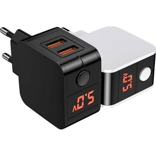 Universal Charger Dual USB Wall Charger Portable Travel USB Power Adapter with LED Screen Display For Iphone Xiaomi Huawei