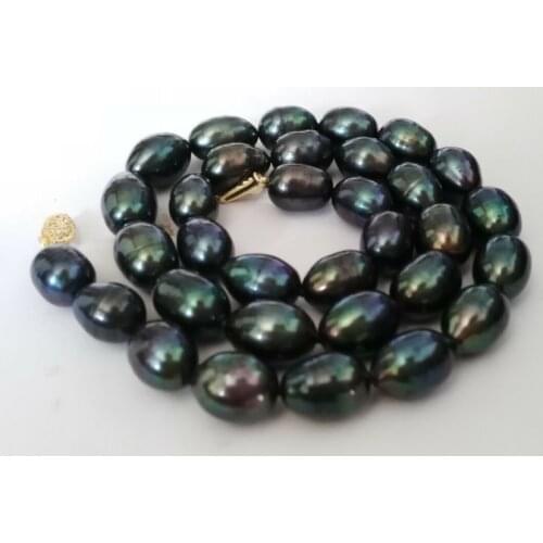 9-10mm Tahitian baroque black green multicolor pearl necklace18inch 14k