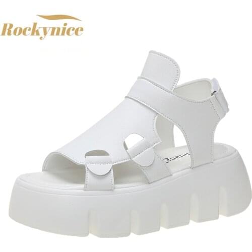 Women Summer Chunky Sandals High Platform Sneakers Hollow Out 6CM Wedge Heels Beach Flip Flops Woman Thick Soles Gladiator Shoes