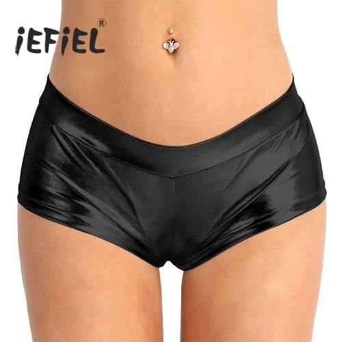 Womens Ladies Fashion Mini Shorts Shiny Faux Leather Low Waist Hot Shorts Sexy Clubwear for Dancing Raves Festivals Costumes