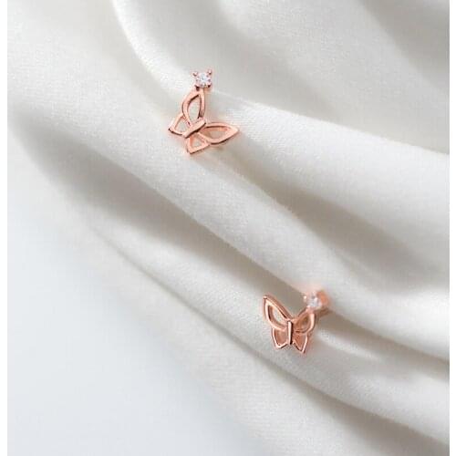 MloveAcc Flying Butterfly Stud Earrings Clear CZ Shiny Elegant Ear Studs 925 Sterling Silver Jewely Accessories