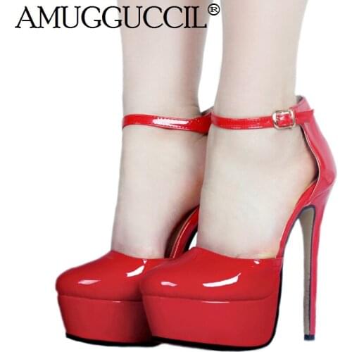2020 New Plus Big Size 35-52 Red Buckle Fashion Sexy High Heel Platform Party Wedding Spring Female Lady Shoes Women Pump D1295