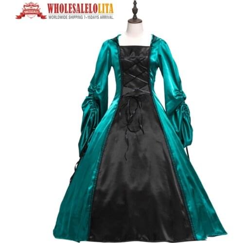 Womens Medieval Costume Masquerade Vintage Cosplay Plain Sateen victorian rococo dress prom gown party dress