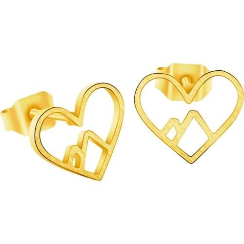 Wholesale 10Pair Stainless Steel Earring Tiny Gold Color Mountain Heart Stud Earrings For Women Lady Girl Fashion Jewelry