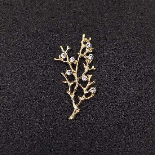 10 PCS 24*52mm Metal Alloy KC Gold Color Branch Crystal Rhinestone Branch Connectors Charm DIY Jewelry Accessories