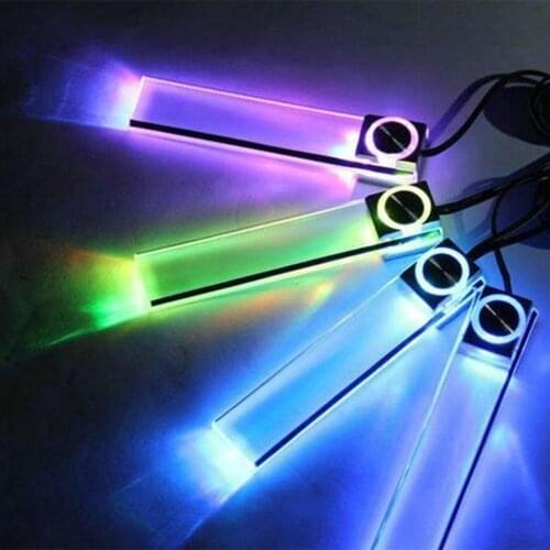 12V Car Charge LED Interior Floor Decorative Light Atmosphere 4 in 1 Lamp Blue/Colorful