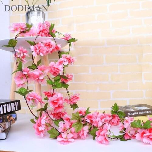 180cm Romantic Artificial Hanging Branches of Peach Cherry Blossom Vine and Rose Flower Vine Home Wedding Decoration Flower