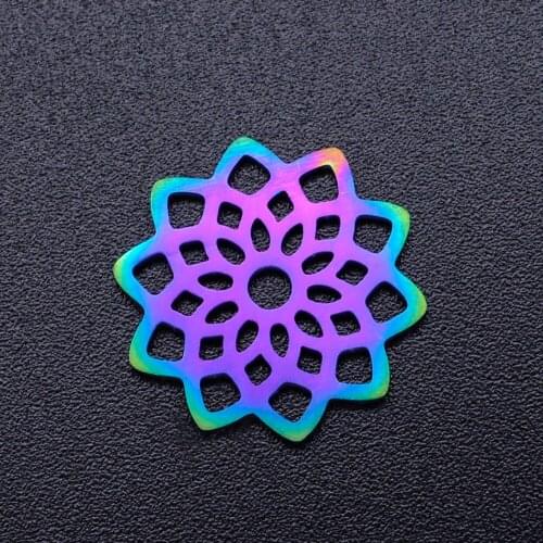 5pcs/lot 100% Stainless Steel 16mm Lotus diy Connector Charms With Rainbow Plated Wholesale Charm for Bracelet Making Never Rust